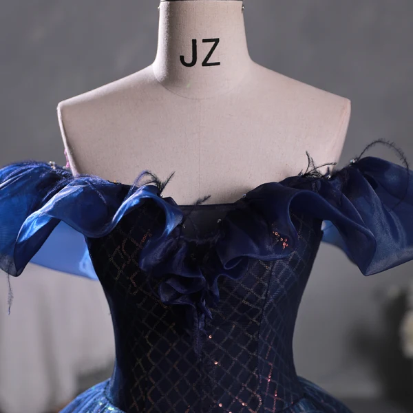 Vintage / Originale Bleu Marine Paillettes Robe De Bal 2023 Robe Boule De l'épaule Gland Sans Manches Dos Nu Longue Promo Robe De Ceremonie
