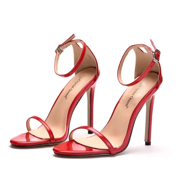 Sexy Rot Abend Sommer Sandalen Damen 2023 11 cm Stilettos Knöchelriemen Peeptoes Sandaletten Hochhackige
