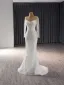 High-end White Handmade  Beading Sequins Wedding Dresses 2024 Trumpet / Mermaid Scoop Neck Long Sleeve Court Train Wedding