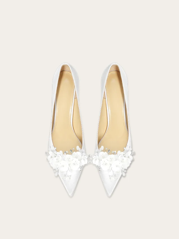 Chic Blanche Faux Diamant Appliques Chaussure De Mariée 2024 Cuir 10 cm Talons Aiguilles À Bout Pointu Mariage Escarpins Talons Hauts