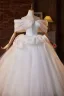 Elegant White Appliques Wedding Dresses 2025 Ball Gown Off-The-Shoulder Short Sleeve Backless Floor-Length / Long Wedding