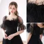 Charming Black Feather Beading Sequins Prom Dresses 2022 A-Line / Princess Square Neckline Bell sleeves Backless Floor-Length / Long Formal Dresses