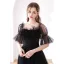 Charming Black Feather Beading Sequins Prom Dresses 2022 A-Line / Princess Square Neckline Bell sleeves Backless Floor-Length / Long Formal Dresses
