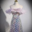 Sexy Sparkly Lavender Laser Sequins Evening Dresses 2023 A-Line / Princess Off-The-Shoulder Sleeveless Backless Floor-Length / Long Evening Party Formal Dresses