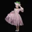 Vintage / Retro Medieval Blushing Pink Flower Girl Dresses 2024 3D Lace Printing Floral 1/2 Sleeves Scoop Neck Tea-length Cosplay Wedding Prom Ball Gown Wedding Party Dresses
