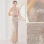 Sexy Blanche Paillettes Fendue devant Robe De Soirée 2022 Trompette / Sirène Une épaule Sans Manches Dos Nu Longue Soirée Robe De Ceremonie