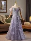 Bling Bling Lavender Beading Sequins Prom Dresses 2025 A-Line / Princess Off-The-Shoulder Sleeveless Backless Floor-Length / Long Formal Dresses