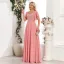 Chic / Beautiful Blushing Pink Sequins Chiffon Prom Dresses 2024 A-Line / Princess Square Neckline Short Sleeve Backless Floor-Length / Long Prom Formal Dresses