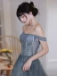 Chic / Beautiful Multi-Colors Ocean Blue Prom Dresses 2022 A-Line / Princess Off-The-Shoulder Beading Sequins Sleeveless Backless Floor-Length / Long Prom Formal Dresses