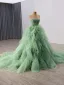 High-end Sage Green Cascading Ruffles Beading Sequins Prom Dresses 2025 Ball Gown Strapless Sleeveless Backless Chapel Train Prom Formal Dresses
