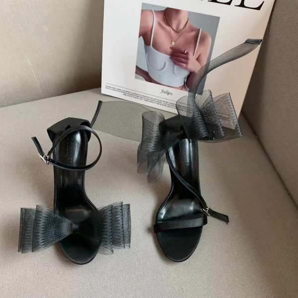 Sexy Blanche Promo Sandales Femme 2022 Bride Cheville Noeud 10 cm Talons Aiguilles Peep Toes / Bout Ouvert Sandales Talons Hauts