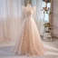 Chic / Beautiful Champagne Sequins Prom Dresses Square Neckline 2023 A-Line / Princess Puffy Short Sleeve Backless Floor-Length / Long Prom Formal Dresses