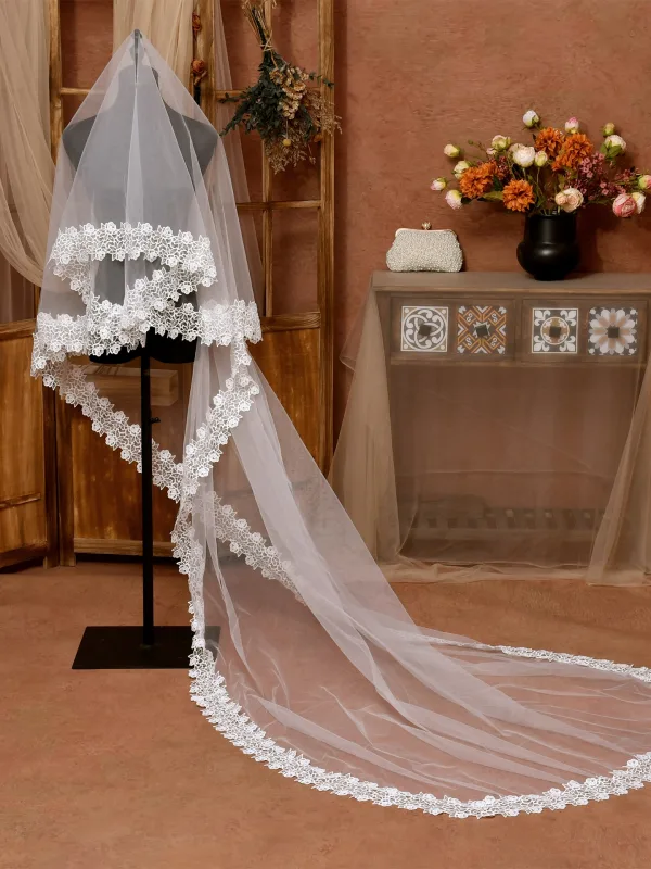 Simple Blanche En Dentelle Fleur 3 m Voile De Mariée 2025 Train De Balayage Tulle