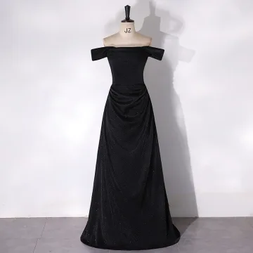Audrey Hepburn Style Black Ruffle Prom Dresses 2024 A Line Princess Off The Shoulder Short Sleeve Backless Floor Length Long Prom Formal Dresses
