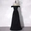 Audrey Hepburn Style Black Ruffle Prom Dresses 2024 A-Line / Princess Off-The-Shoulder Short Sleeve Backless Floor-Length / Long Prom Formal Dresses