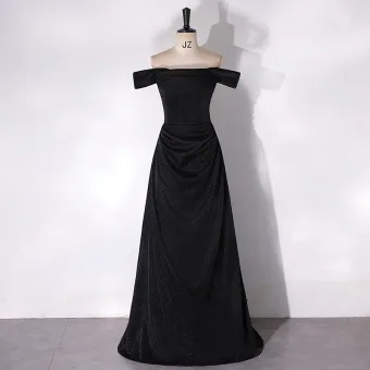 Audrey Hepburn Al Estilo Negro Ruffle Vestidos De Gala 2024 A Line Princess Fuera Del Hombro Manga Corta Sin Espalda Largos Gala Vestidos Formales