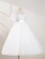 Elegant White Beading Pearl Sequins Flower Girl Dresses 2024 Ball Gown Scoop Neck Puffy Short Sleeve Backless Floor-Length / Long Wedding