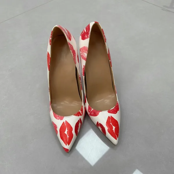 Mode Vita Afton Utskrift Pumps 2025 12 cm Stilettklackar Spetsiga Högklackade