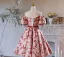Chic / Beautiful Printing Short Burgundy Homecoming Graduation Dresses 2024 Ball Gown Off-The-Shoulder Backless Bow Sash Short Sleeve Formal Dresses
