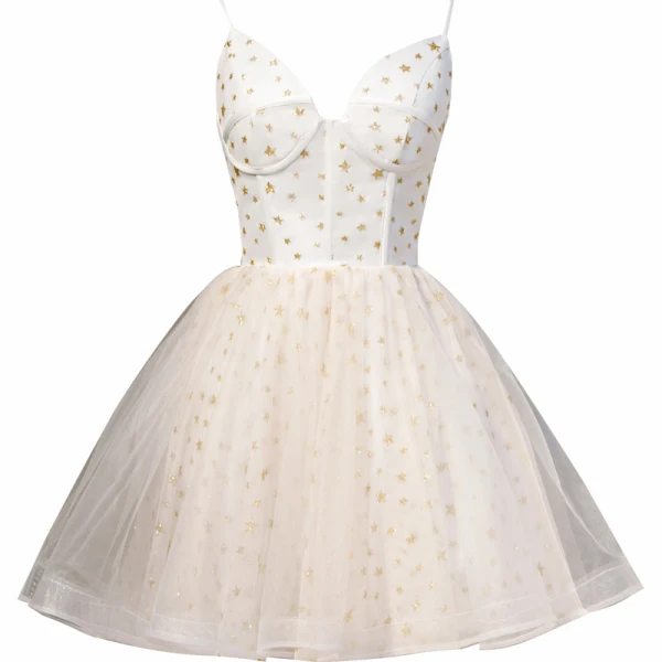 Charming Ivory Star Sequins Birthday Party Dresses 2022 A-Line / Princess Spaghetti Straps Sleeveless Backless Floor-Length / Long Formal Dresses