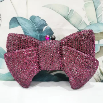 Bling Bling Moda Fioletowe Rhinestone Kokarda Metal Kopertówki 2022 Wieczorowe