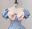 Fashion Sky Blue Prom Dresses 2022 Ball Gown Scoop Neck Bow Puffy Short Sleeve Backless Floor-Length / Long Prom Formal Dresses