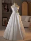 Vintage / Retro White Satin Wedding Dresses 2025 A-Line / Princess Strapless Sleeveless Backless Floor-Length / Long