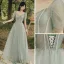 Modest / Simple Sage Green Lace Bridesmaid Dresses 2022 A-Line / Princess Short Sleeve Backless Floor-Length / Long Bridesmaid