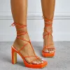 Sexy Oranje Straatkleding Sandalen Dames 2022 X-Strap 11 cm Dikke Hak Peep Toe Sandalen Hoge Hakken