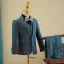 Fashion Navy Blue Glitter 5-piece Long Sleeve Boys Wedding Suits 2024 Coat Pants Shirt Tie Vest