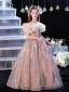 Sparkly Blushing Pink Pearl Sequins Birthday Flower Girl Dresses 2024 A-Line / Princess Scoop Neck Ruffle Short Sleeve Backless Floor-Length / Long