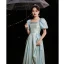 Fashion Sky Blue Glitter Sequins Prom Dresses 2022 A-Line / Princess Square Neckline Short Sleeve Backless Floor-Length / Long Prom Formal Dresses