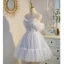 Chic / Belle Bleu Ciel Volants Perle En Dentelle Fleur Anniversaire Robe De Fête 2022 Princesse Bretelles Spaghetti Sans Manches Dos Nu Noeud Longue Cocktail Robe De Ceremonie