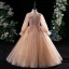 Chic / Beautiful Candy Pink Evening Party Flower Girl Dresses 2022 Ball Gown Scoop Neck Beading Pearl Lace Flower Sequins Long Sleeve Floor-Length / Long Flower Girl Dresses