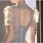 Elegant Grey Beading Sequins Prom Dresses 2024 Backless A-Line / Princess High Neck Short Sleeve Floor-Length / Long Prom Formal Dresses