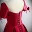 Elegant Burgundy Satin Prom Dresses 2022 A-Line / Princess Scoop Neck Short Sleeve Backless Bow Floor-Length / Long Formal Dresses