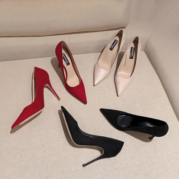 Schöne Rot Wildleder Büro OL Pumps 2024 12 cm Stilettos Spitzschuh Pumps Hochhackige