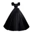 Elegant Black Satin Prom Dresses 2023 Ball Gown Square Neckline Puffy Short Sleeve Bow Backless Floor-Length / Long Prom Formal Dresses
