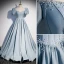 Elegante Himmelblau Perle Satin Ballkleider 2022 A Linie Eckiger Ausschnitt Geschwollenes Kurze Ärmel Rückenfreies Schleife Lange Ball Festliche Kleider