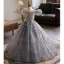 Bling Bling Grey Beading Lace Flower Sequins Birthday Flower Girl Dresses 2024 Ball Gown Scoop Neck Puffy Short Sleeve Backless Floor-Length / Long