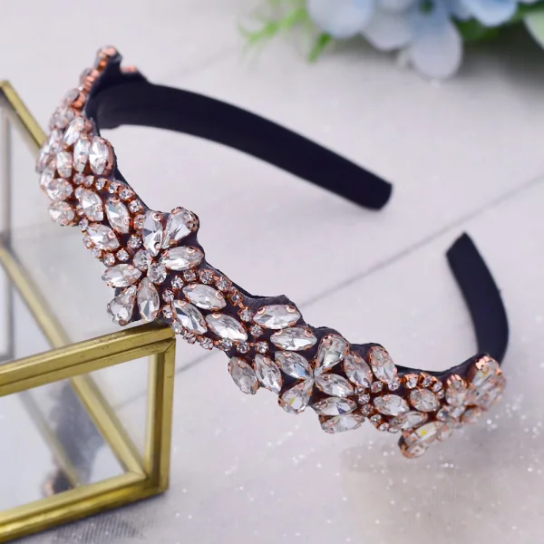 Chic / Beautiful Black Handmade  Rhinestone Cocktail Party Evening Party Headbands Bridal Hair Accessories 2023 Alloy
