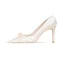 Eleganta Elfenben Pärla Satin Brudskor 2022 8 cm Stilettklackar Läder Spetsiga Bröllop Pumps Högklackade