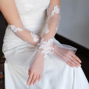 Élégant Blanche En Dentelle Fleur Mariage Gants Mariage 2025 Tulle