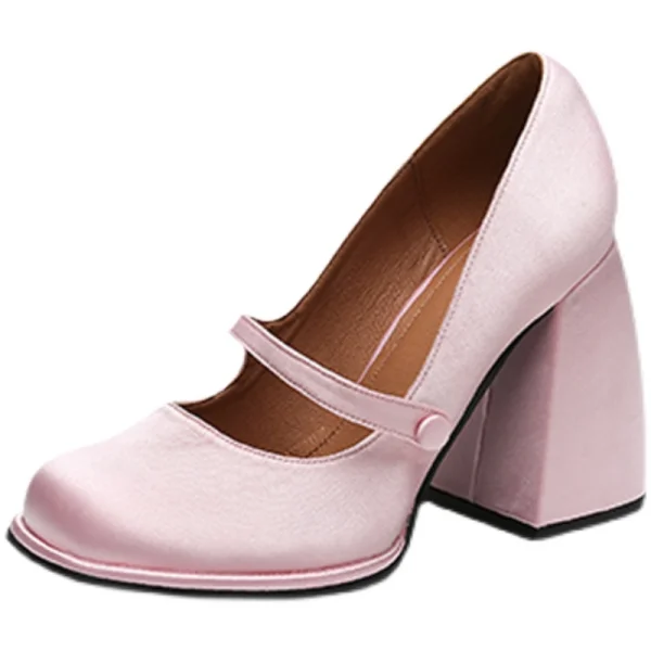 Vintage / Retro Yellow Prom Satin Pumps 2024 10 cm Thick Heels Square Toe Pumps High Heels