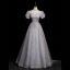 Élégant Gris Perlage Paillettes Robe De Bal 2023 Princesse Encolure Carrée Gonflée Manches Courtes Dos Nu Longue Promo Robe De Ceremonie