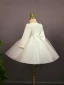 Elegant White Beading Lace Flower Pearl Sequins Bow Birthday Flower Girl Dresses 2024 Ball Gown Scoop Neck Short Long Sleeve