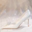 Elegante Ivory / Creme Perle Strass Leder Satin Brautschuhe 2024 8 cm Stilettos Spitzschuh Hochzeit Pumps Hochhackige