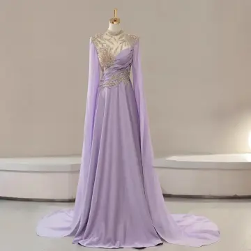 Style Chinois Lavande Perlage Paillettes Robe De Bal 2026 Princesse Col Haut Manches Longues Train De Balayage Robe De Ceremonie