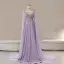Chinesischer Stil Lavendel Perlenstickerei Pailletten Ballkleider 2026 A Linie Stehkragen Lange Ärmel Sweep / Pinsel Zug Festliche Kleider