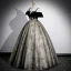 Vintage / Retro Black Glitter Sequins Prom Dresses 2023 Ball Gown Spaghetti Straps Short Sleeve Backless Floor-Length / Long Prom Formal Dresses